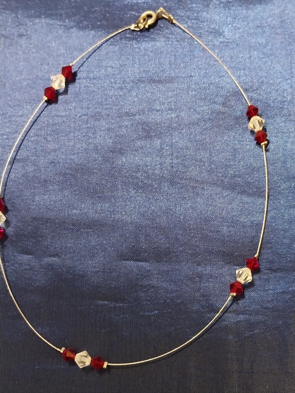 Delicate Red and Clear Bead Wire Necklace